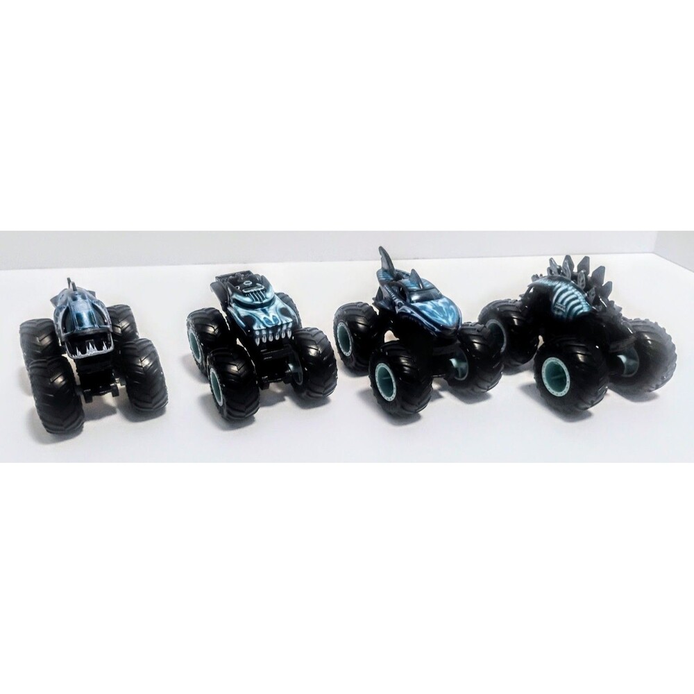 MATTEL HOT WHEELS MONSTER TRUCKS X-RAY 4 PACK LOOSE HOTWEILER SHARK WREAK ETC